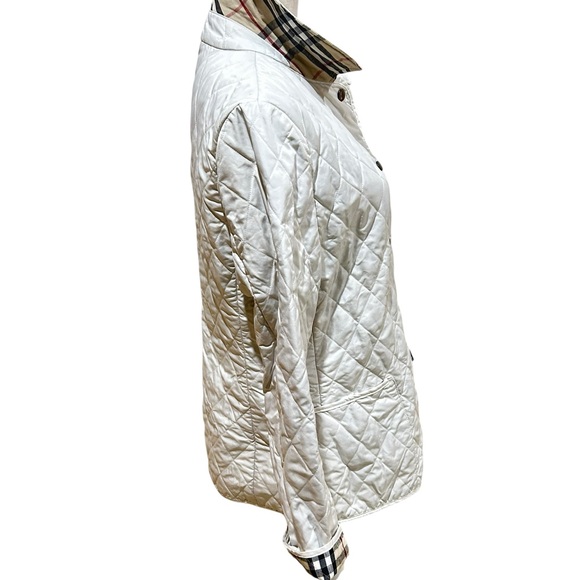 Burberry London White Quilted Puffer Jacket nova plaid check snap front medium - Picture 4 of 14